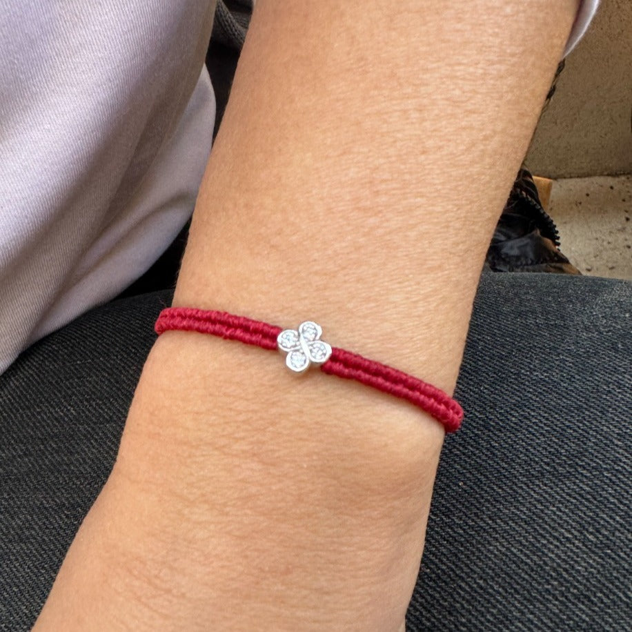 Clover CZ Braided Cord Bracelet – 925 Sterling Silver 14K Gold Plated Adjustable
