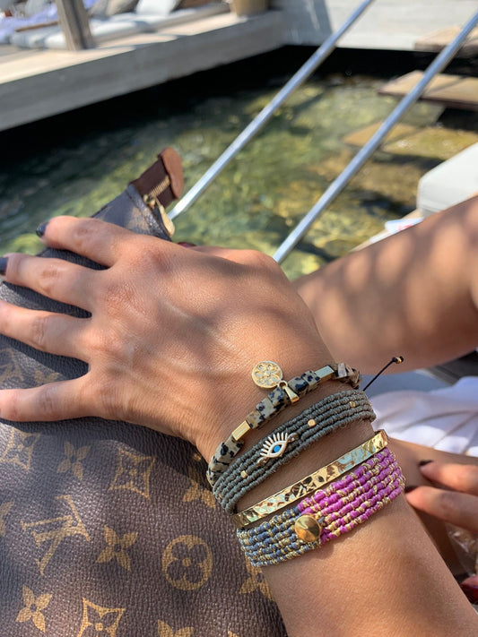 Macrame Knotted Friendship Bracelets & Gemstone and Brass Bracelet