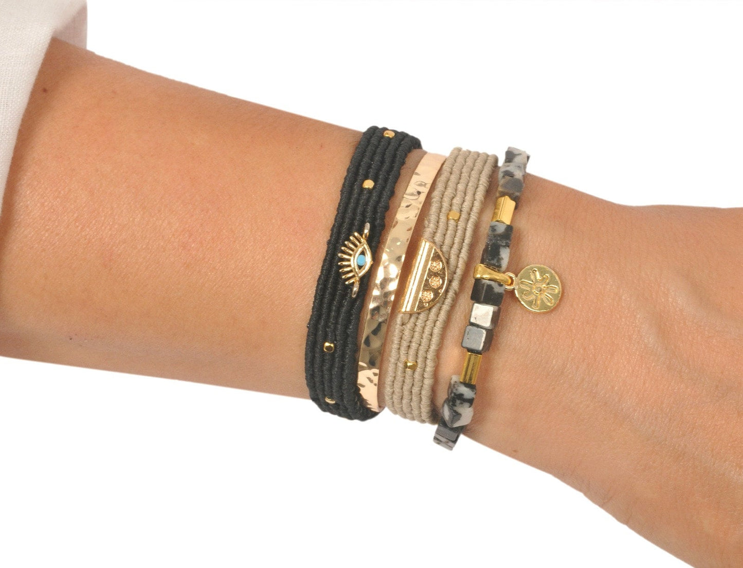 Macrame Knotted Friendship Bracelets & Gemstone and Brass Bracelet