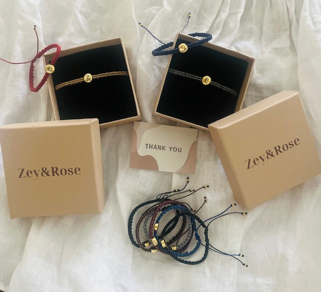 Macrame Knotted Friendship Bracelet & 14K Real Gold Plated 925 Silver Round Initial Bead