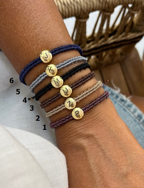 Macrame Knotted Friendship Bracelet & 14K Real Gold Plated 925 Silver Round Initial Bead