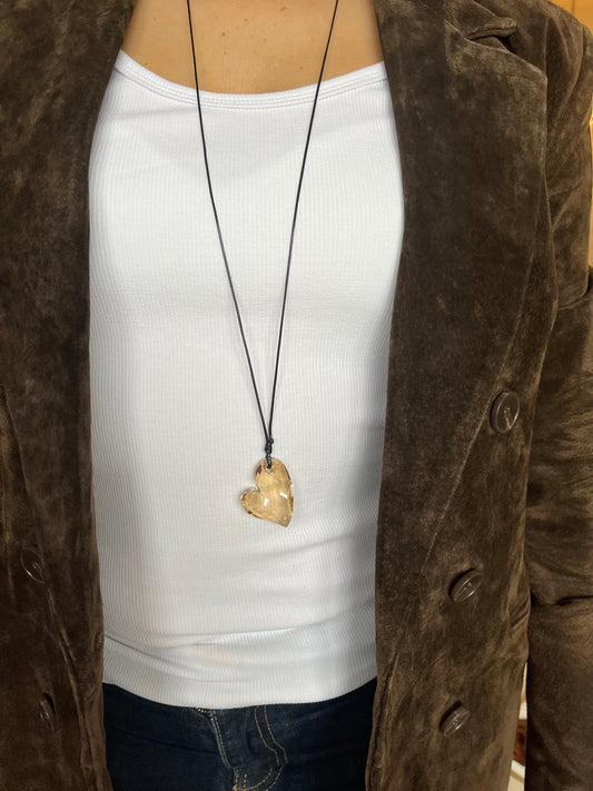 Heart Swarovski Crystal Cord Necklace Adjustable Minimalist Pendant