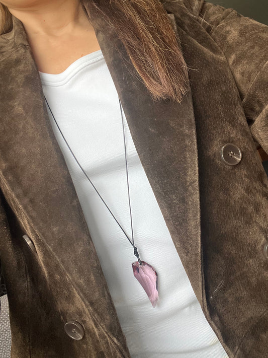 Angel Wings Swarovski Crystal Cord Necklace Adjustable Minimalist Pendant