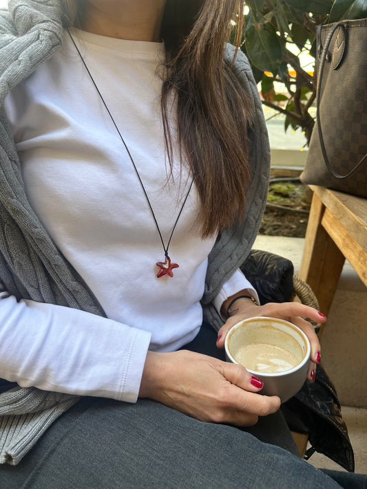 Starfish Swarovski Crystal Cord Necklace Adjustable Minimalist Pendant