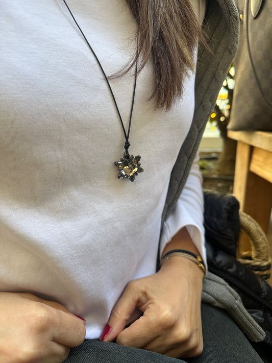 Flower Swarovski Crystal Cord Necklace Adjustable Minimalist Pendant