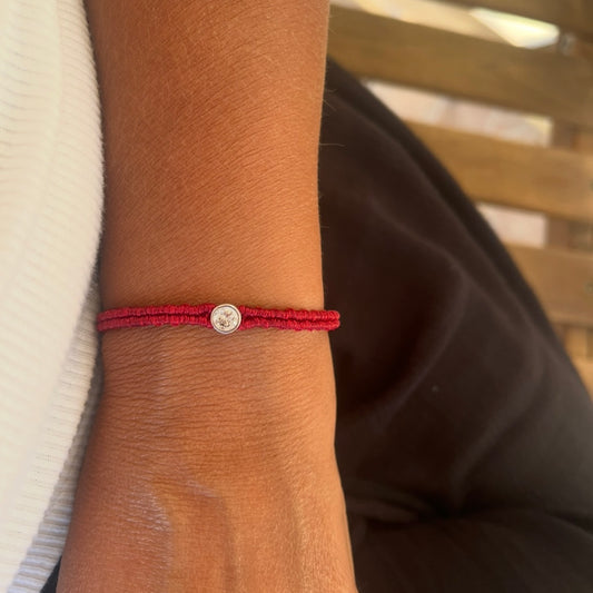 Bezel CZ Braided Cord Bracelet – 925 Sterling Silver 14K Gold Plated Adjustable