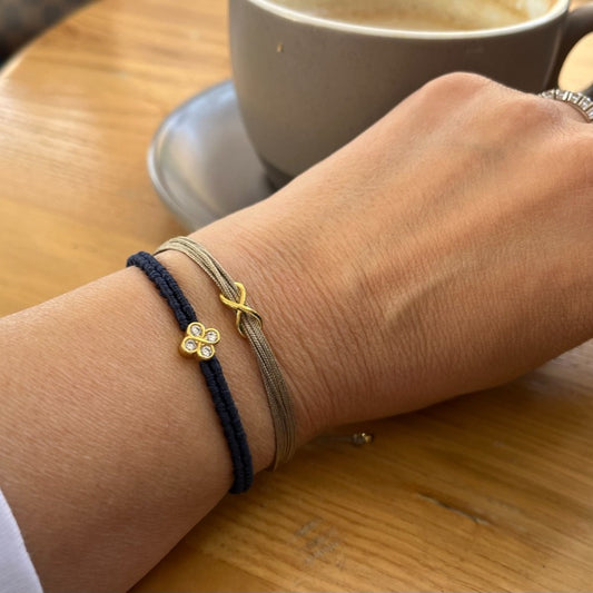 Leaf and Infinity Braided Cord Bracelet Set – 925 Sterling Silver 14K Gold Plated