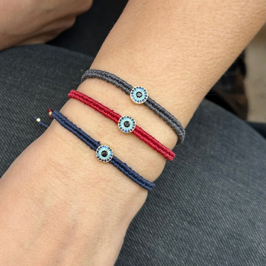 Nazar Evil Eye CZ Braided Cord Bracelet – 925 Sterling Silver 14K Gold Plated Adjustable