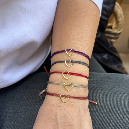Heart Braided Cord Bracelet – 925 Sterling Silver 14K Gold Plated Adjustable