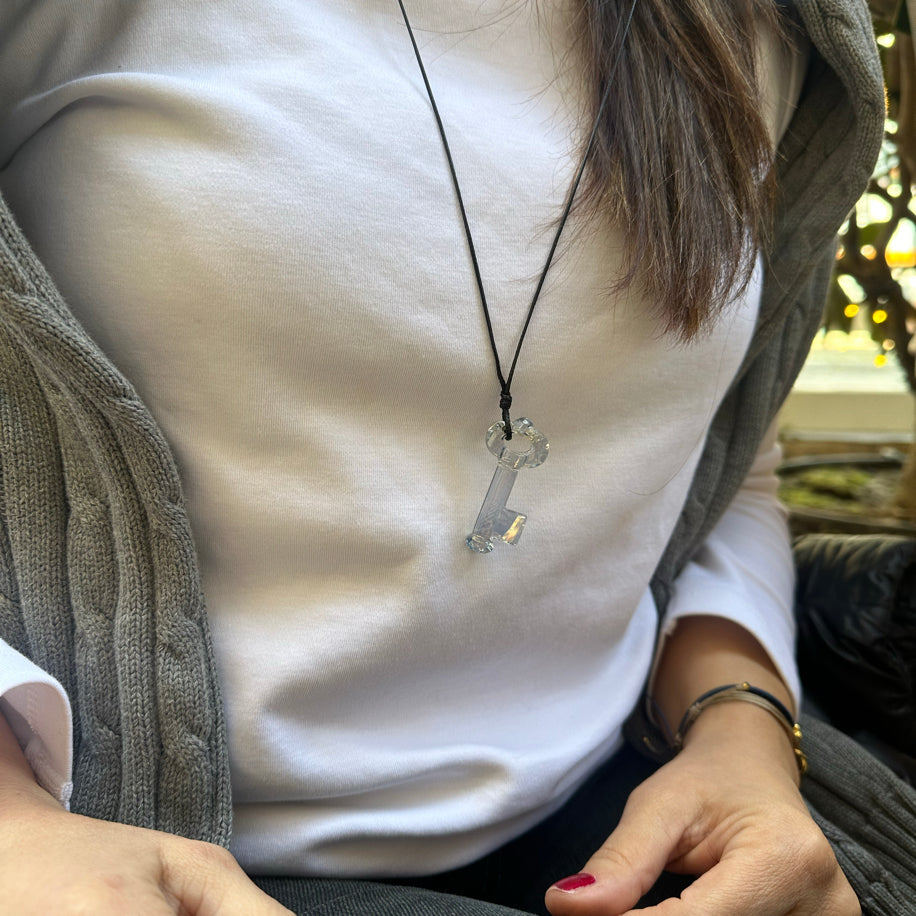 Key Swarovski Crystal Cord Necklace Adjustable Minimalist Pendant