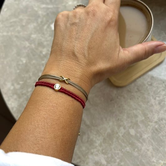 Bezel CZ and Infinity Braided Cord Bracelet Set – 925 Sterling Silver 14K Gold Plated